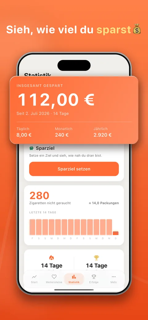 Statistik: gespartes Geld, nicht gerauchte Zigaretten