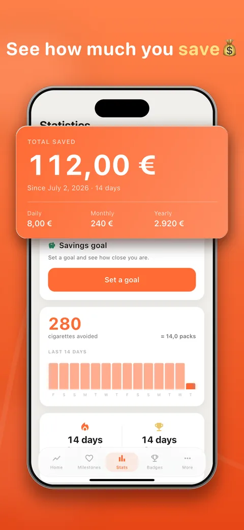 Statistics: money saved, cigarettes not smoked