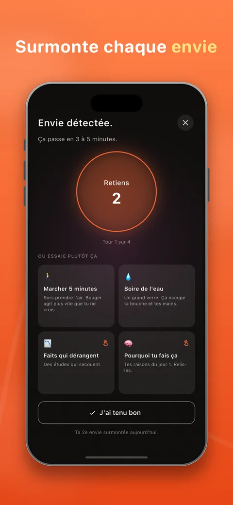 Aide immédiate en cas d'envie avec exercice de respiration